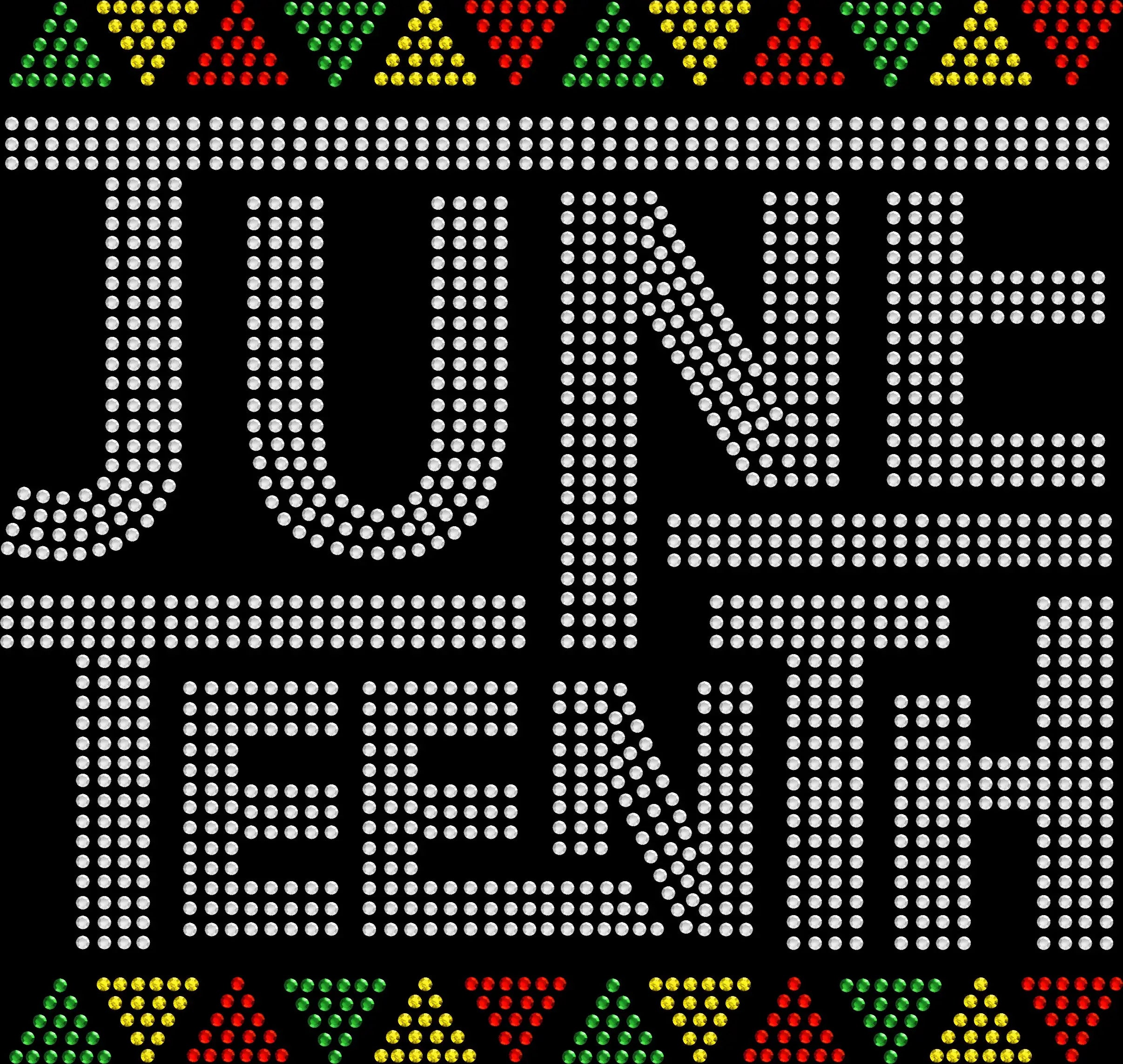 June Teenth Triangles rhinestone shirt featuring geometric triangle design with sparkling crystal embellishments on a soft women’s fashion tee, celebrating Black freedom, culture, and pride with modern glam sparkle