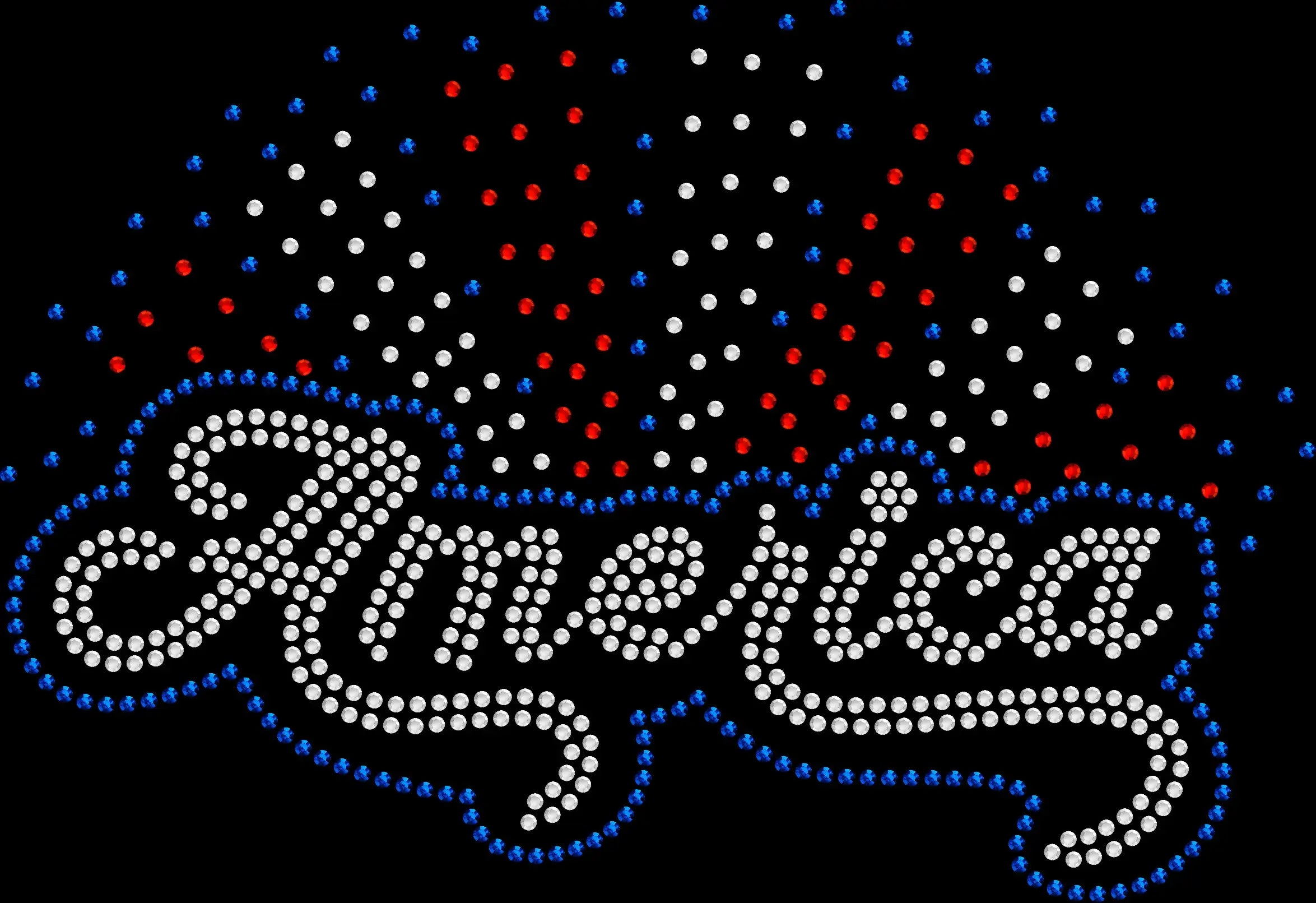 America firework rhinestone shirt with sparkling crystal fireworks design on a unisex tee, patriotic bling apparel for women, USA fireworks themed shirt with high shine rhinestones