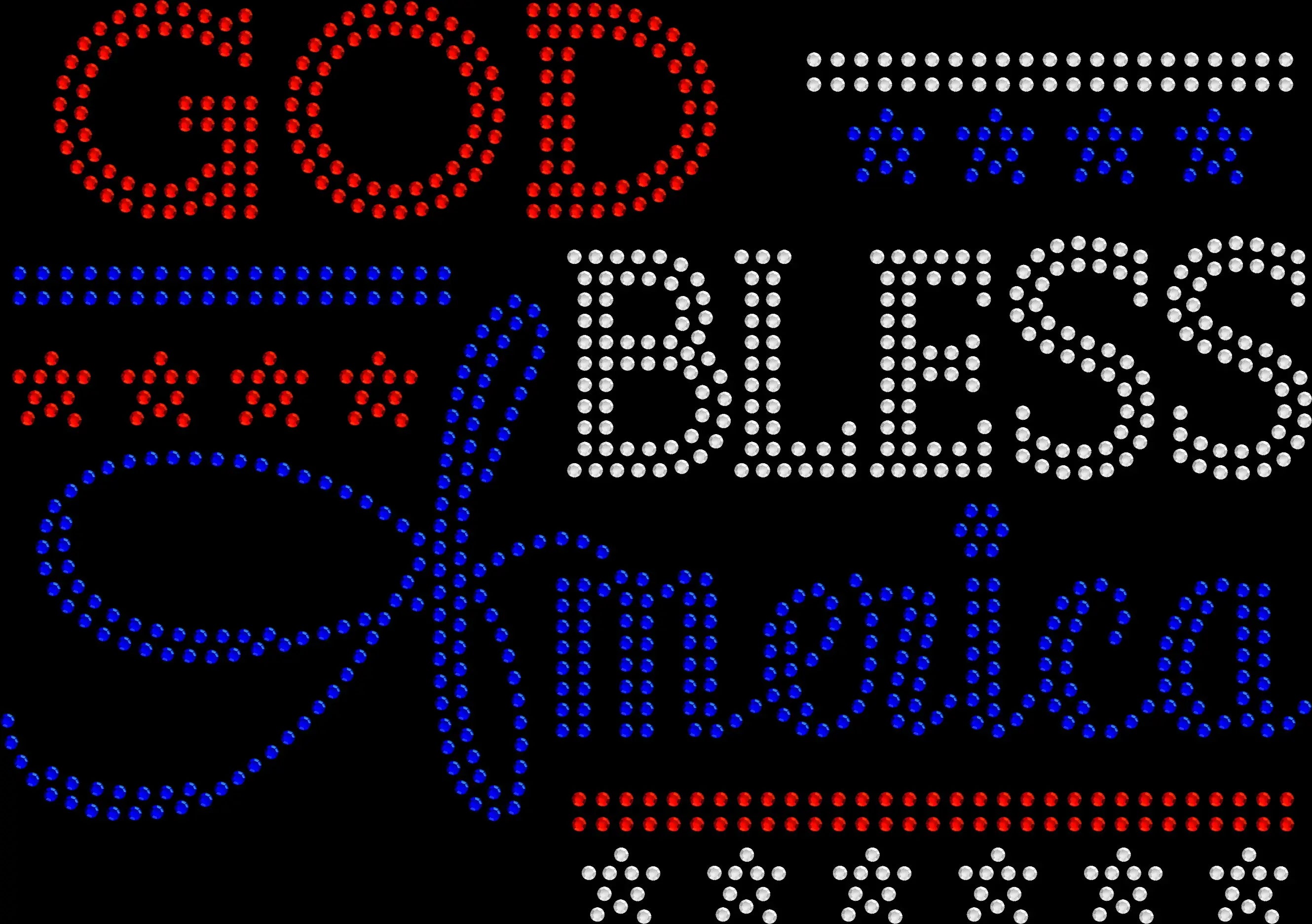 Sparkly rhinestone shirt that says “God Bless America” with star accents in red white and blue bling on a soft cotton unisex t-shirt, perfect for 4th of July, patriotic events, and faith-based celebrations.