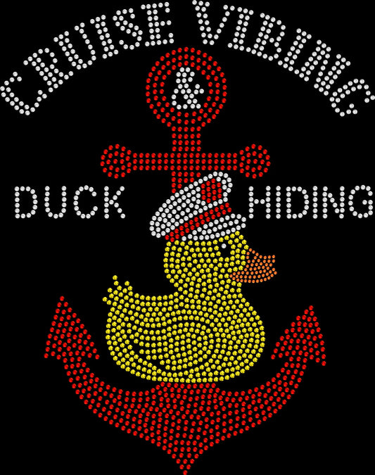 Show off your cruise duck vibes with this Cruise Vibing and Duck Hiding rhinestone shirt. Perfect for cruise vacations, girls trips, and duck hunters at sea.