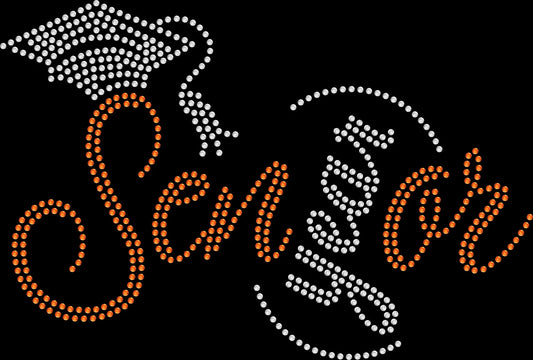 Cursive Senior Custom Year shirt featuring stylish script Senior lettering with the student's personalized graduation year incorporated as the I, created with premium glass rhinestones or holographic spangles. Senior-year apparel for Senior Night, Senior Week, school spirit events, senior pictures, graduation parties, photos, and commencement. 🎓✨💎🎉💖