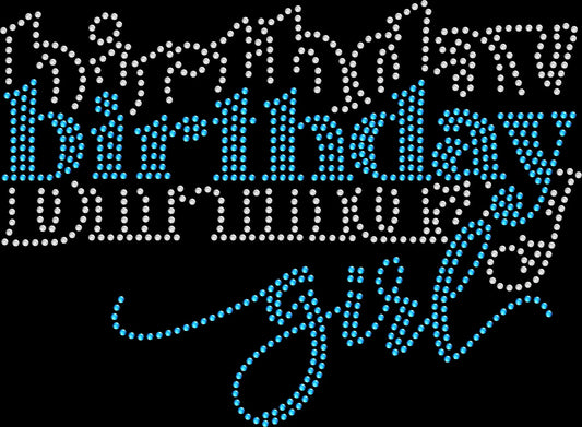 Birthday Girl stacked rhinestone shirt featuring sparkling crystal lettering on a soft women’s glam birthday celebration tee