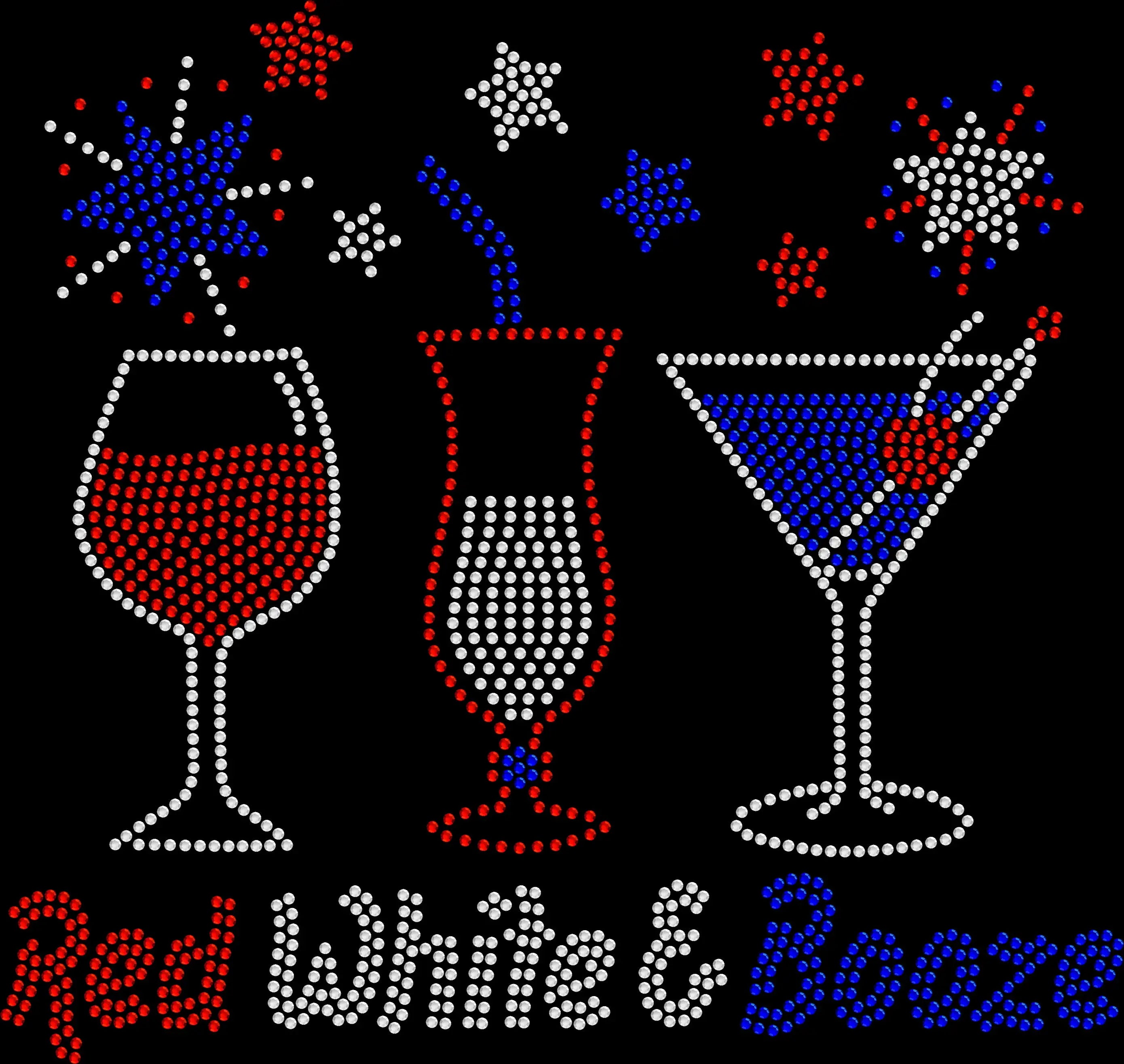 Sparkly rhinestone shirt that says “Red White and Booze” in bold bling lettering on a soft cotton unisex t-shirt, perfect for 4th of July, bar crawls, summer parties, and patriotic celebrations.