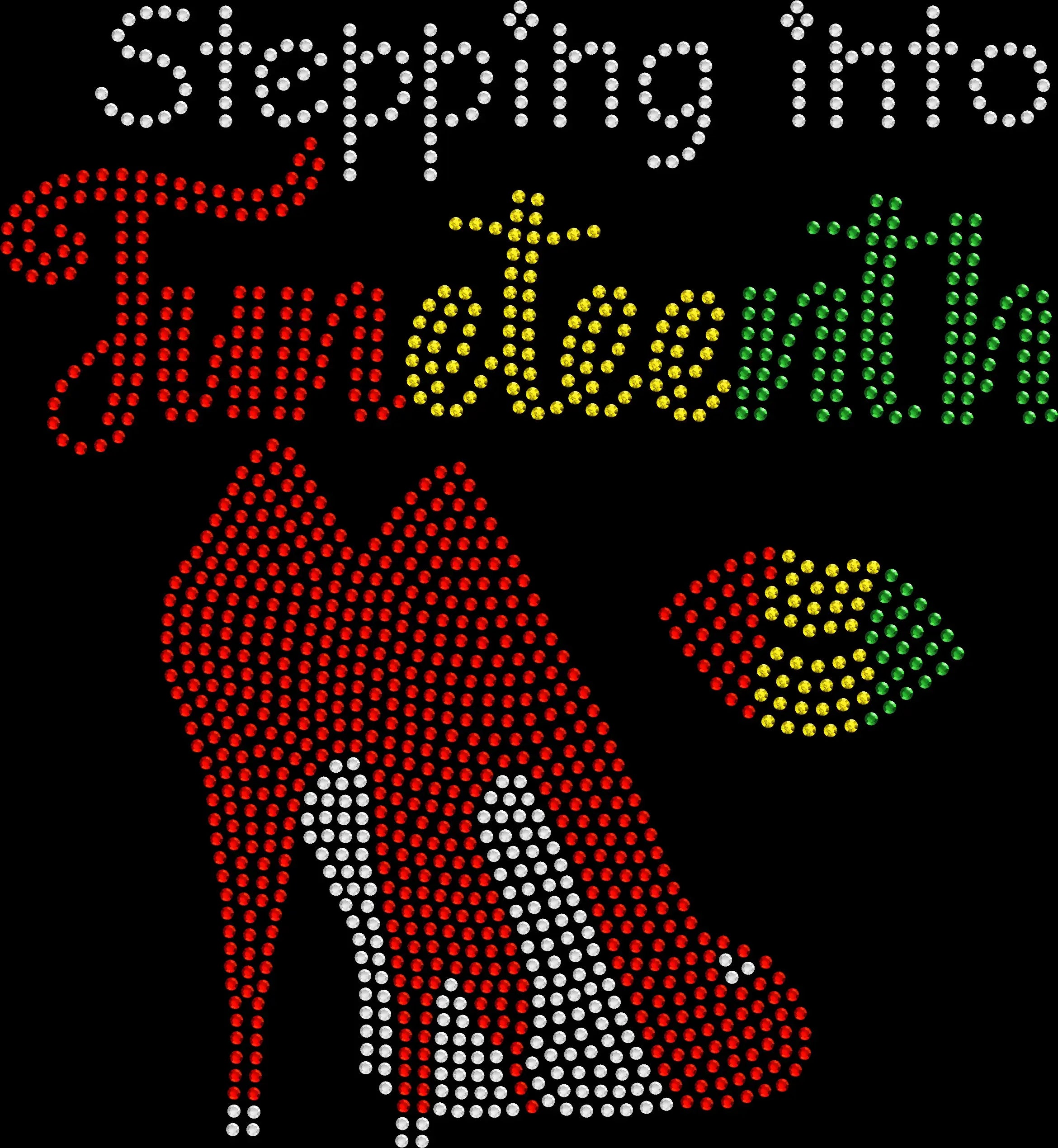 Stepping Into Juneteenth rhinestone shirt featuring sparkling crystal lettering on a soft women’s fashion tee, celebrating Black freedom, culture, and pride with bold glam sparkle