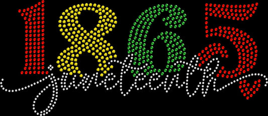 1865 Juneteenth rhinestone shirt featuring sparkling crystal numbers on a soft women’s tee, celebrating Freedom Day and honoring history, culture, and empowerment.