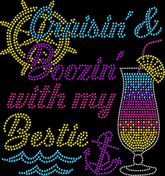 Have fun on your cruise with this Cruisin’ and Boozin’ rhinestone shirt. Perfect for girls trips, parties, and matching outfits.