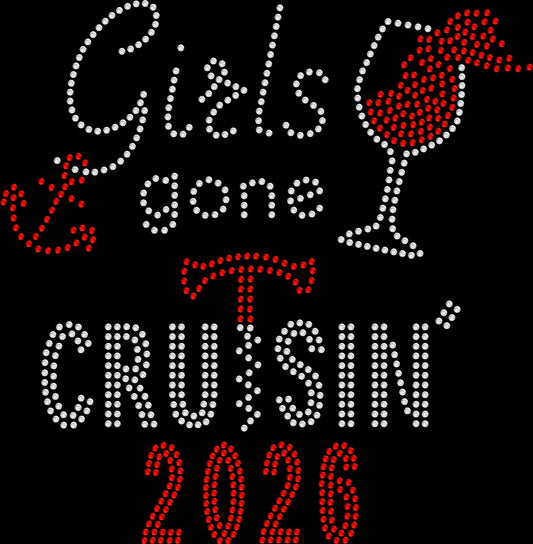 Celebrate your cruise in style with this Girls Gone Cruisin rhinestone shirt. Perfect for girls trips, wine lovers, and fun vacation outfits.