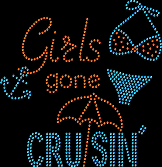 Celebrate your girls trip in style with this Girls Gone Cruisin rhinestone cruise shirt featuring a tropical bikini umbrella and anchor design.
