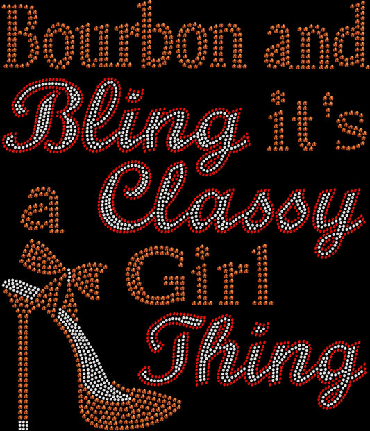 Bourbon and bling rhinestone shirt with sparkling lettering on a soft unisex tee, classy whiskey themed shirt for women, southern style bling apparel with high shine rhinestones