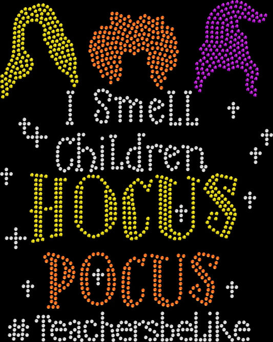 Teachers Be Like rhinestone Halloween shirt featuring a sparkling spooky classroom inspired design, funny October top for teachers, educators, classroom aides and school staff.
