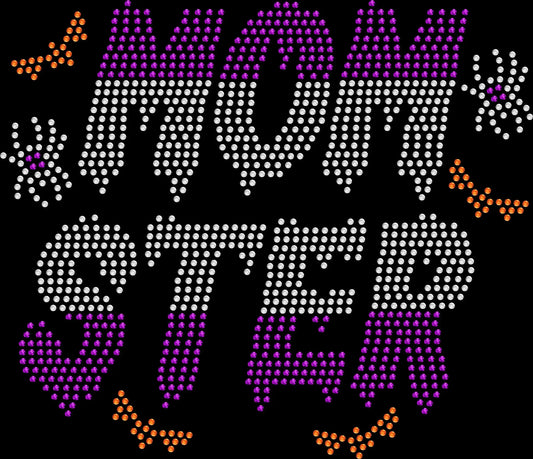 Momster rhinestone Halloween shirt featuring a sparkling Momster design, funny spooky season top for moms to wear trick or treating, at pumpkin patches, fall festivals and Halloween parties.