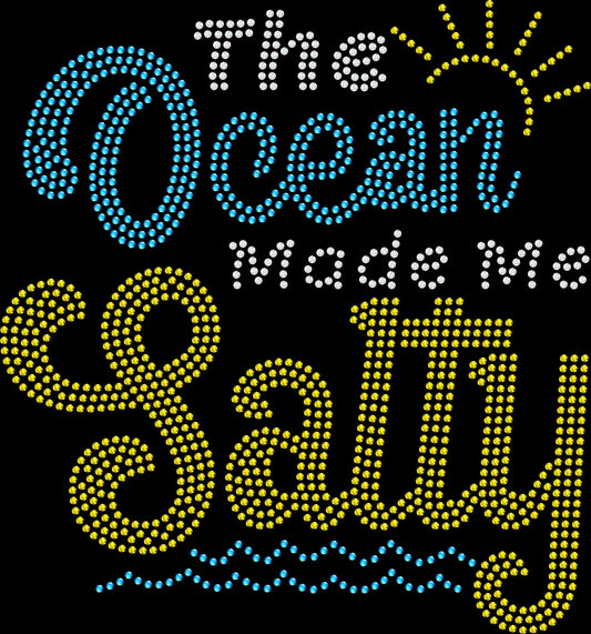 the ocean made me salty rhinestone shirt featuring funny beach and coastal vacation design