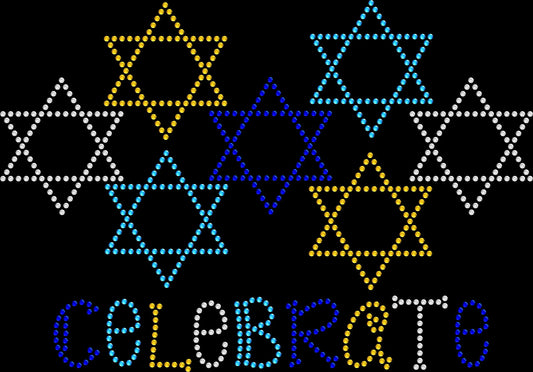 Celebrate Happy Hanukkah shirt featuring sparkling Stars of David and a festive Happy Hanukkah design created with premium glass rhinestones or holographic spangles. Festival of Lights apparel for menorah lighting, Hanukkah dinners, family gatherings, holiday parties, photos, school and community events, and all eight nights of Hanukkah. 🕎✡️✨💙💎🕯️