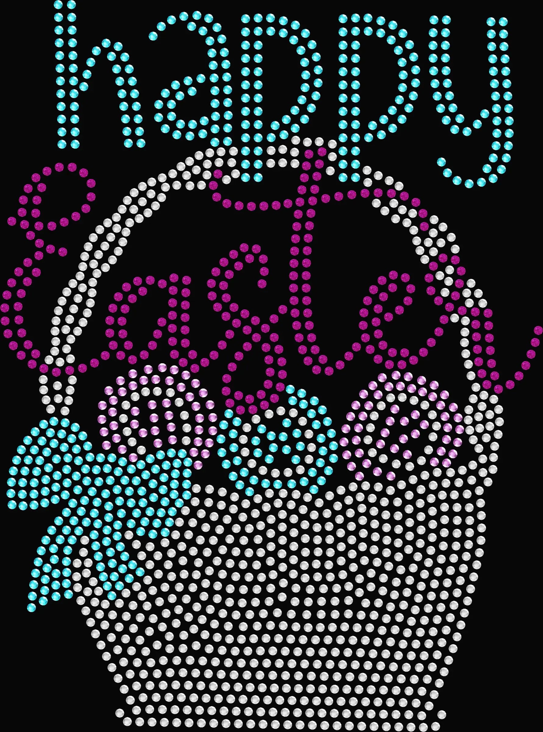 Happy Easter Basket rhinestone shirt featuring sparkling crystal lettering with decorative basket and bingo ball design on a soft women’s spring holiday tee, perfect for Easter celebrations and game nights