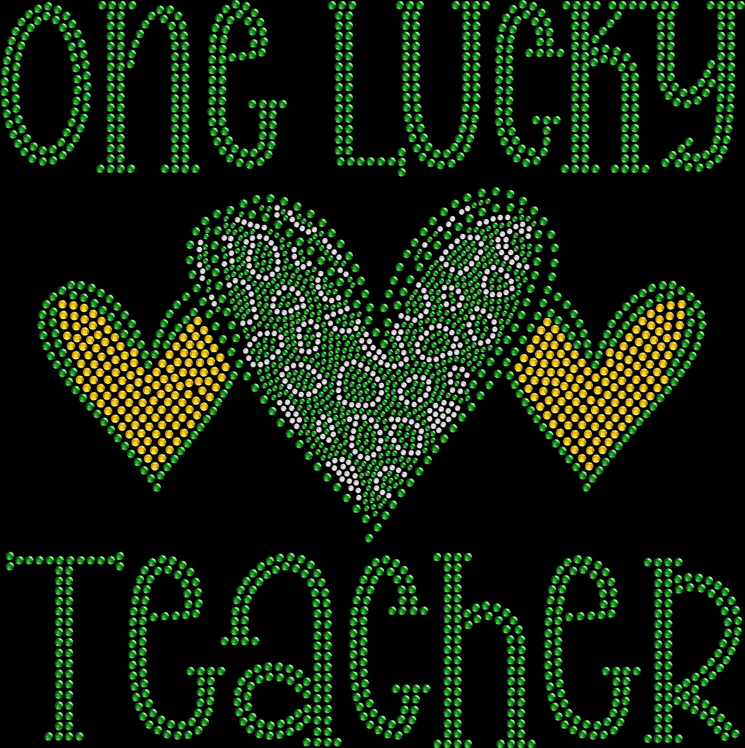 Sparkly rhinestone One Lucky Teacher St Patrick’s Day shirt festive classroom bling tee for women