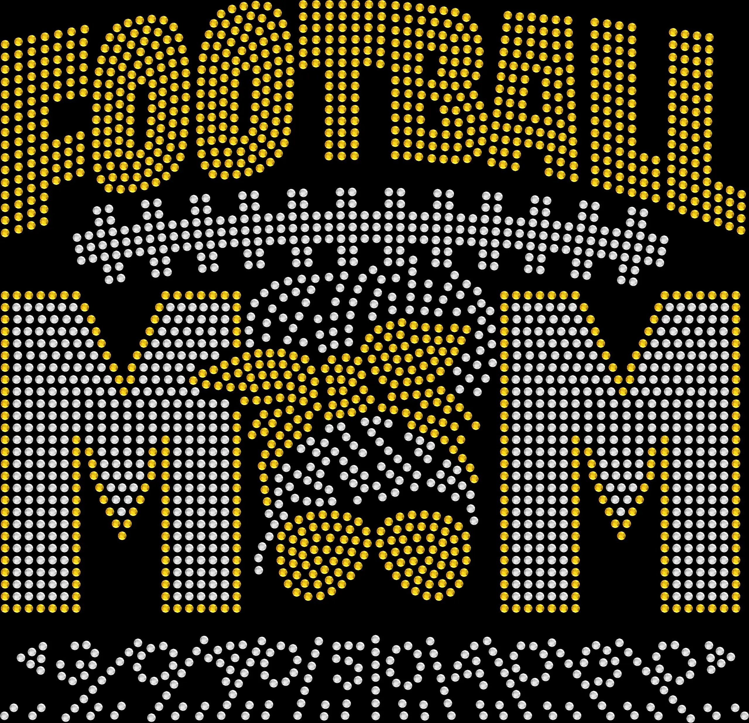 Football Mom rhinestone shirt featuring sparkling crystal lettering with a trendy messy bun graphic on a soft women’s tee, perfect for football games, sidelines, and proud football mom fan wear.