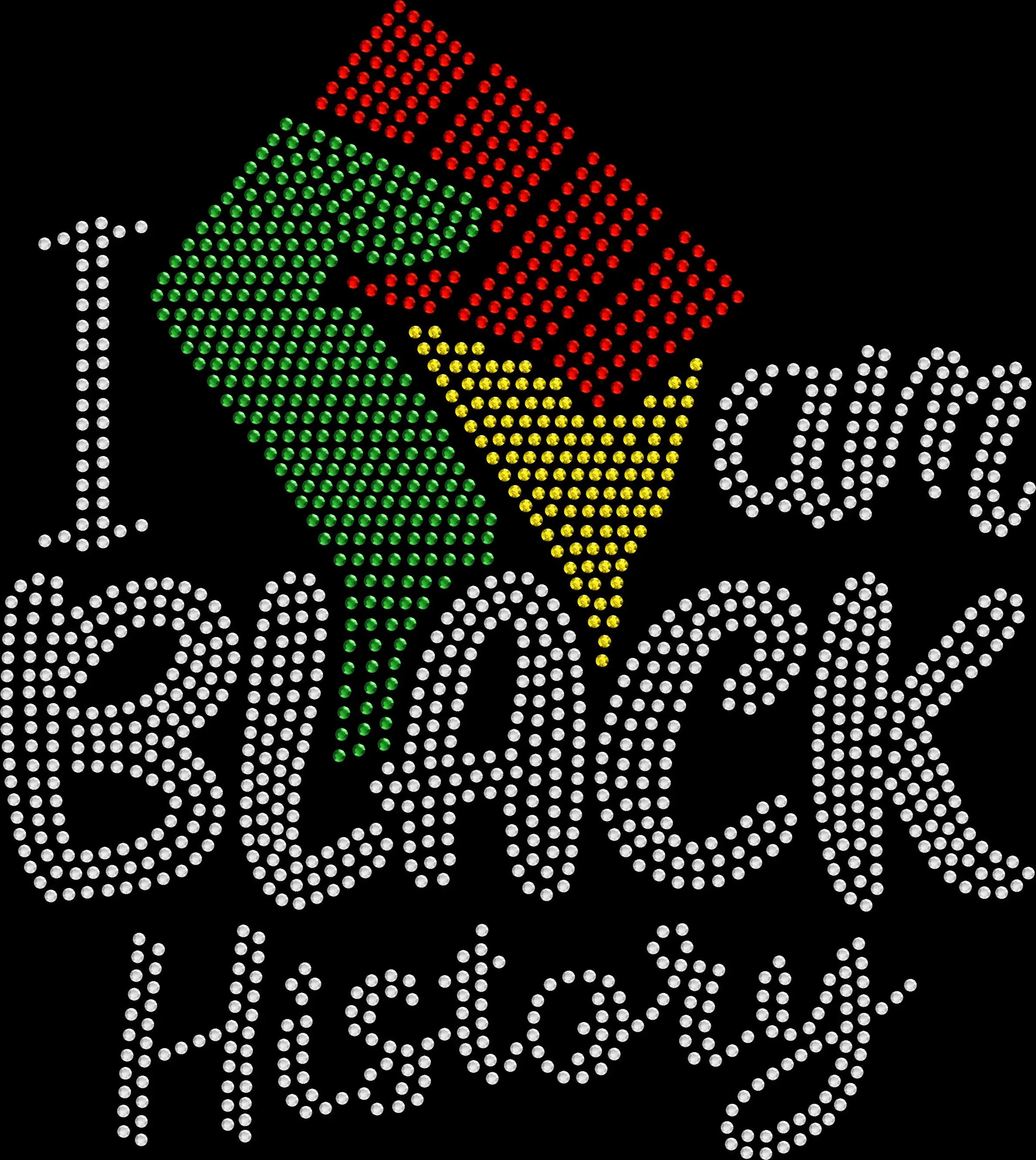 I Am Black History rhinestone shirt featuring sparkling crystal raised fist empowerment design on a black tee, Black pride and cultural empowerment bling apparel