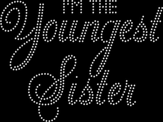 Sparkling rhinestone I'm the youngest sister shirt on a black t-shirt, fun and cute sister bling tee for women.