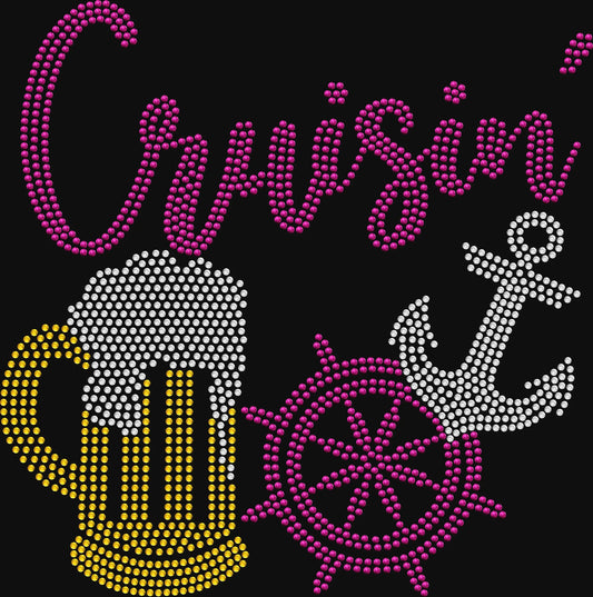 Cruise in style with this Cruisin anchor and helm beer rhinestone shirt. Perfect for boat lovers, beach trips, and fun vacation outfits.