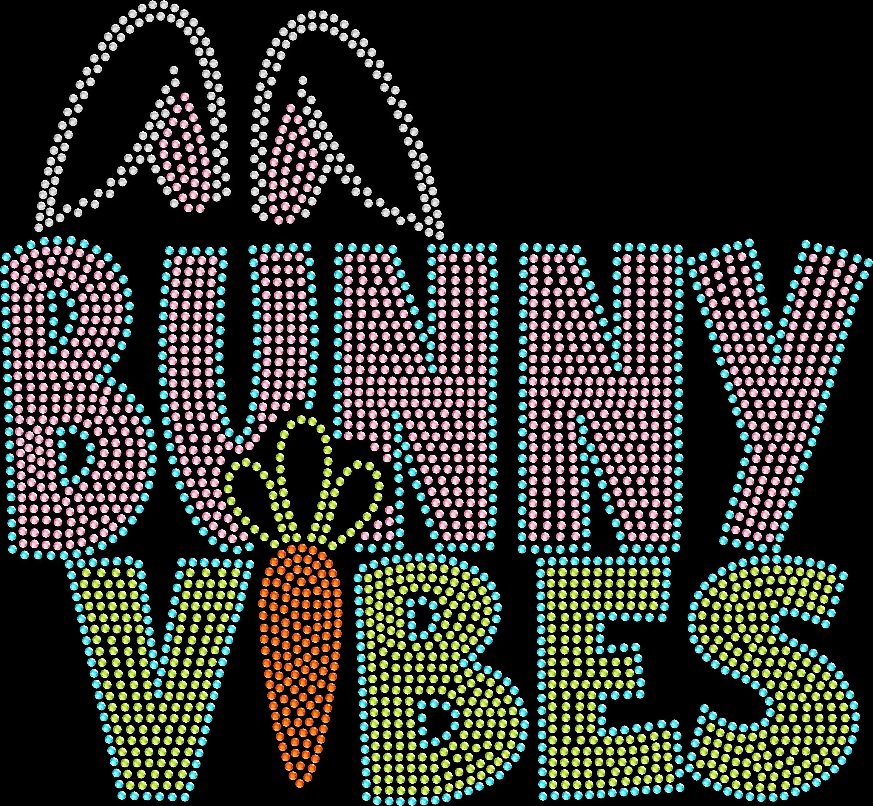 Sparkly rhinestone shirt that says “Easter Bunny Vibes” in bold bling lettering on a soft cotton unisex t-shirt, perfect for Easter brunch, egg hunts, and spring holiday celebrations.