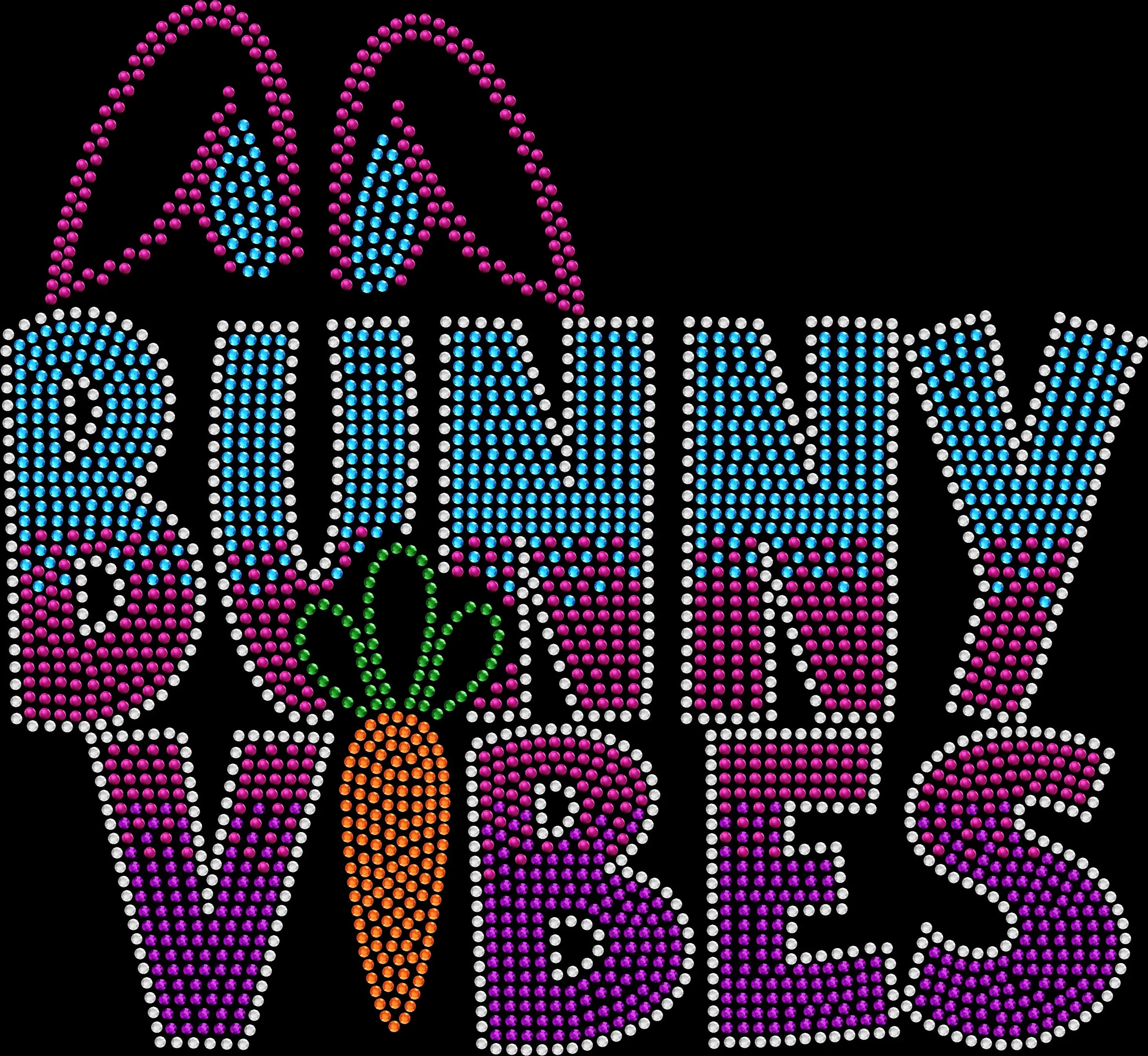 Bunny Vibes Ombre rhinestone shirt featuring sparkling crystal ombre lettering on a soft women’s spring holiday tee, perfect for Easter brunch and festive celebrations