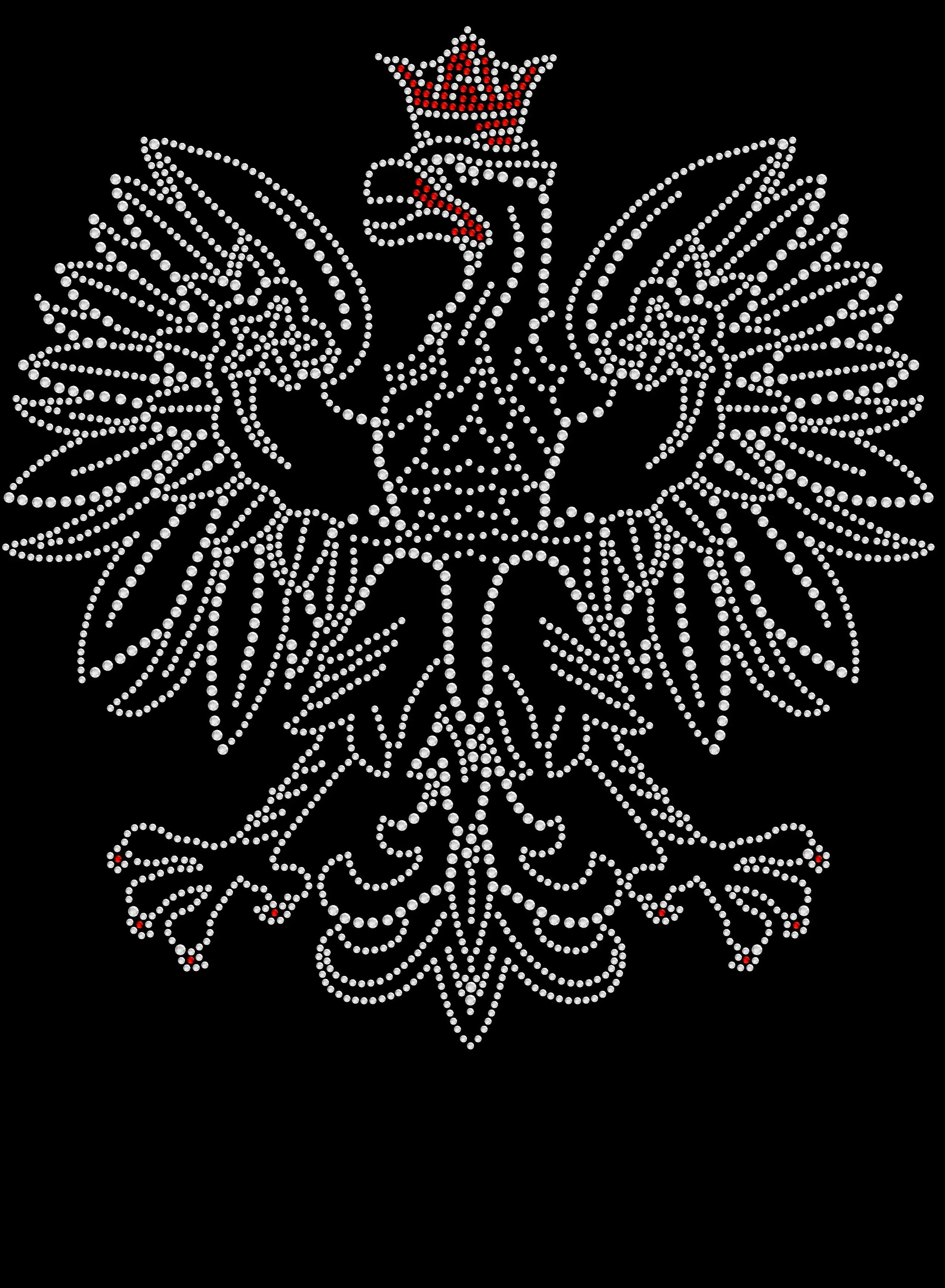 Sparkling rhinestone Dyngus Day Polish eagle shirt on a black t-shirt, Polish pride bling tee for women with red and white eagle design.