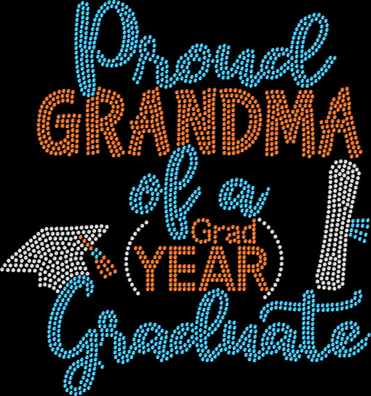 Proud Grandma of a Graduate shirt created with premium glass rhinestones or holographic spangles. Sparkling graduation apparel for proud grandmothers attending commencement ceremonies, graduation parties, senior celebrations, family photos, graduation dinners, school events, and their grandchild's graduation day. 🎓👵💖✨💎
