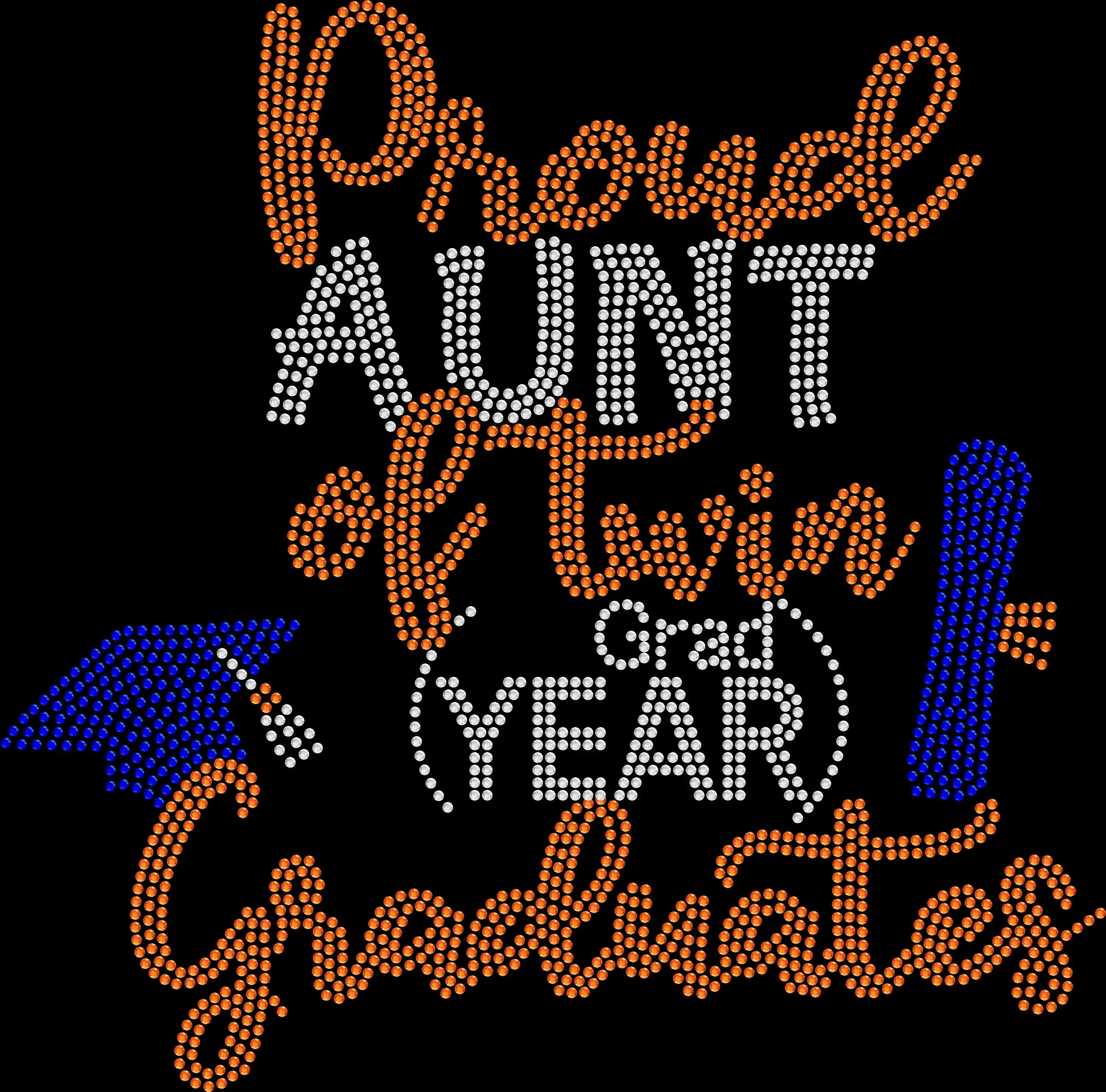 Proud Aunt of Twin Graduates shirt created with premium glass rhinestones or holographic spangles. Sparkling graduation apparel for a proud aunt celebrating two graduates at commencement, graduation parties, family photos, dinners, senior celebrations, trips, and other twin graduation events. 🎓🎓💖✨💎🎉