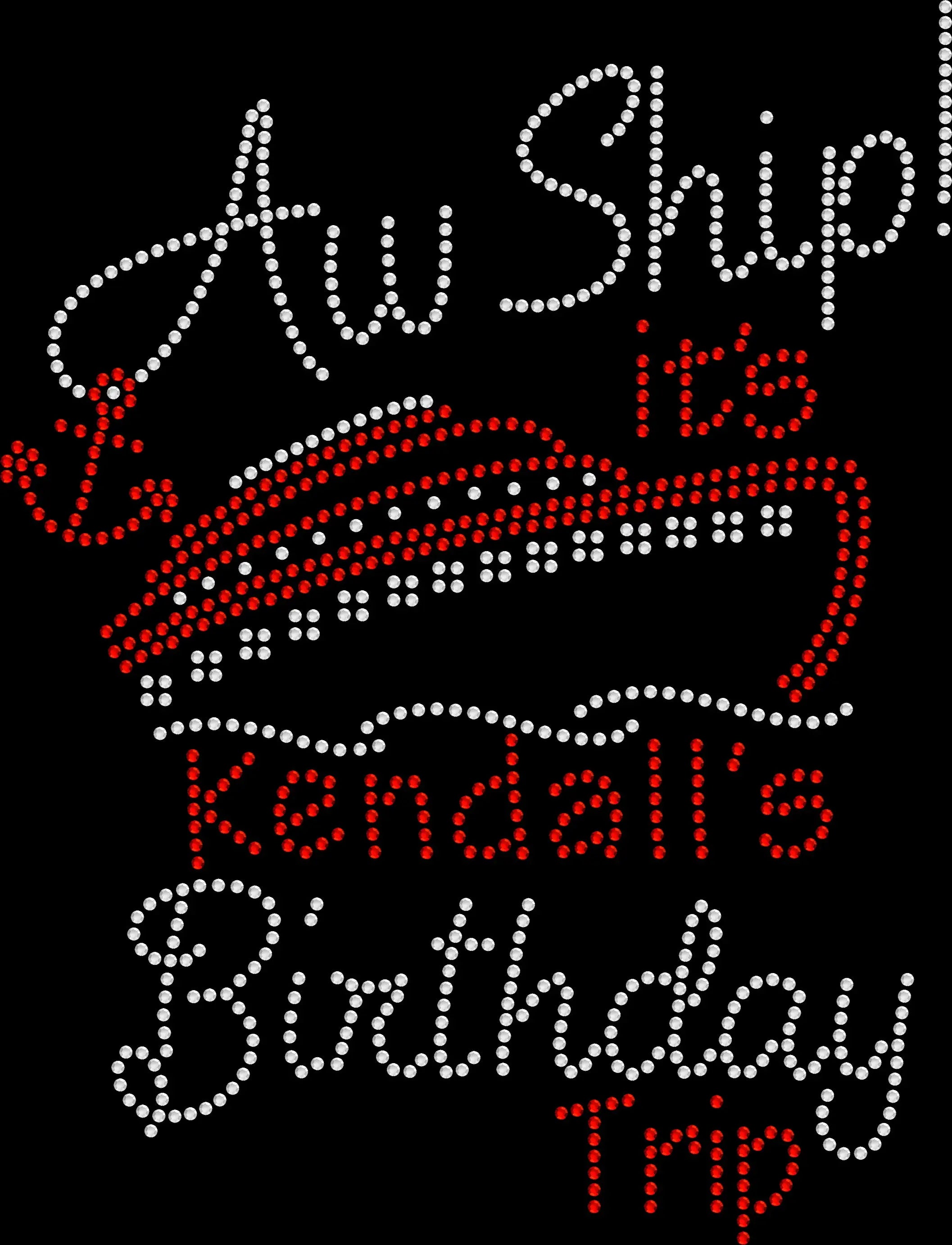 Celebrate your cruise in style with this custom “Aw Ship It’s My Birthday Trip” rhinestone shirt. Perfect for parties, trips, and group outfits.