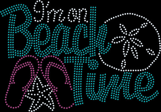 i'm on beach time rhinestone shirt featuring beach vacation and coastal lifestyle design