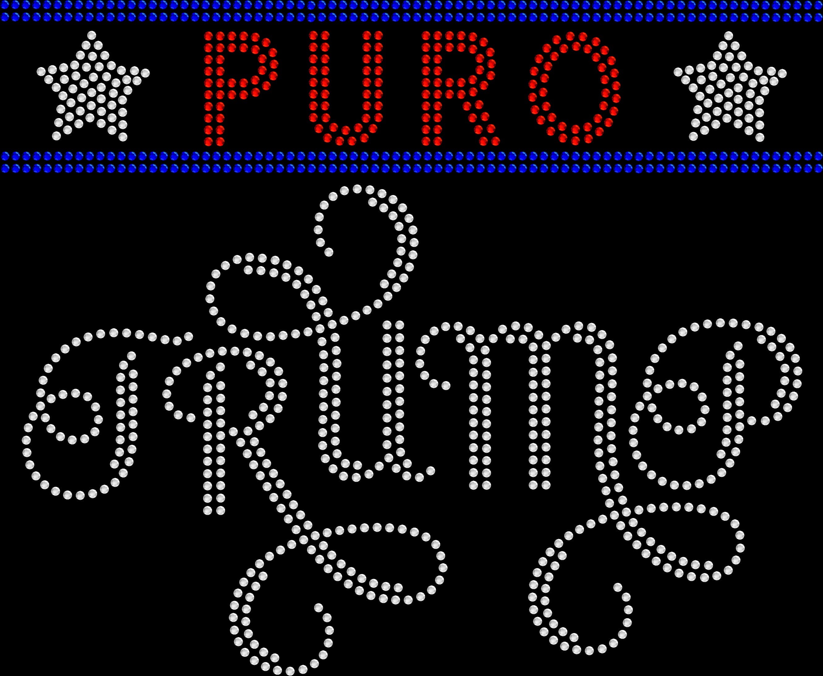 Sparkly rhinestone shirt that says “PURO Trump 2024” in bold bling lettering on a soft cotton unisex t-shirt, perfect for rallies, patriotic events, and statement outfits.