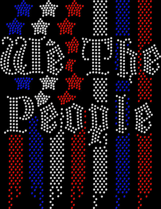 We the people rhinestone shirt with American flag background design on a soft unisex tee, patriotic bling shirt for women, USA statement apparel with high shine rhinestones