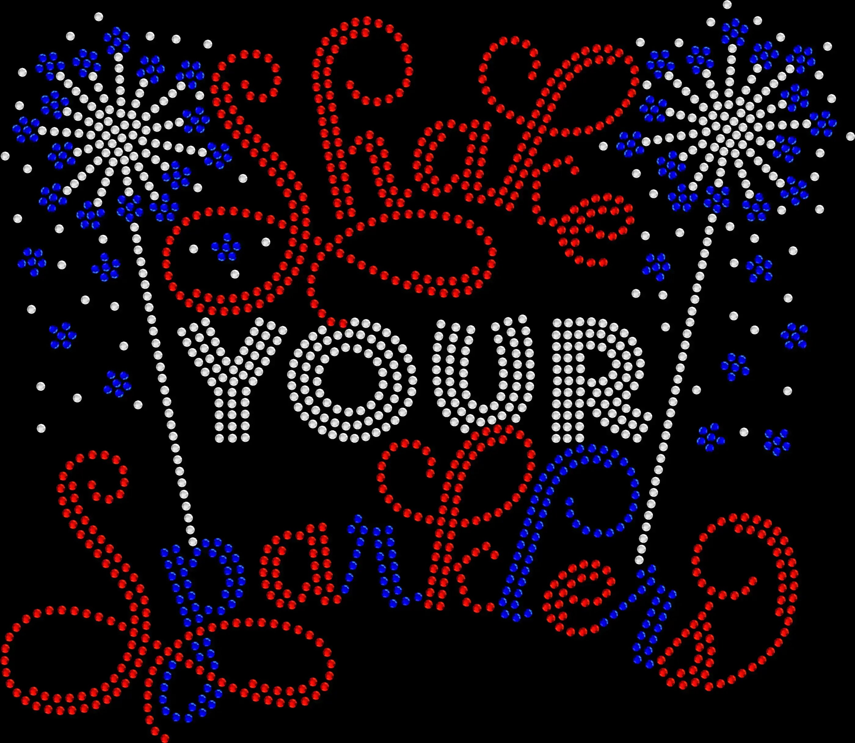 Sparkly rhinestone shirt that says “Shake Your Sparklers” in bold bling lettering on a soft cotton unisex t-shirt, perfect for 4th of July, fireworks shows, and patriotic party outfits.