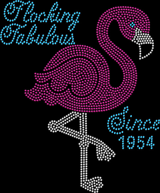 flocking fabulous since custom birth year flamingo rhinestone birthday shirt on black shirt