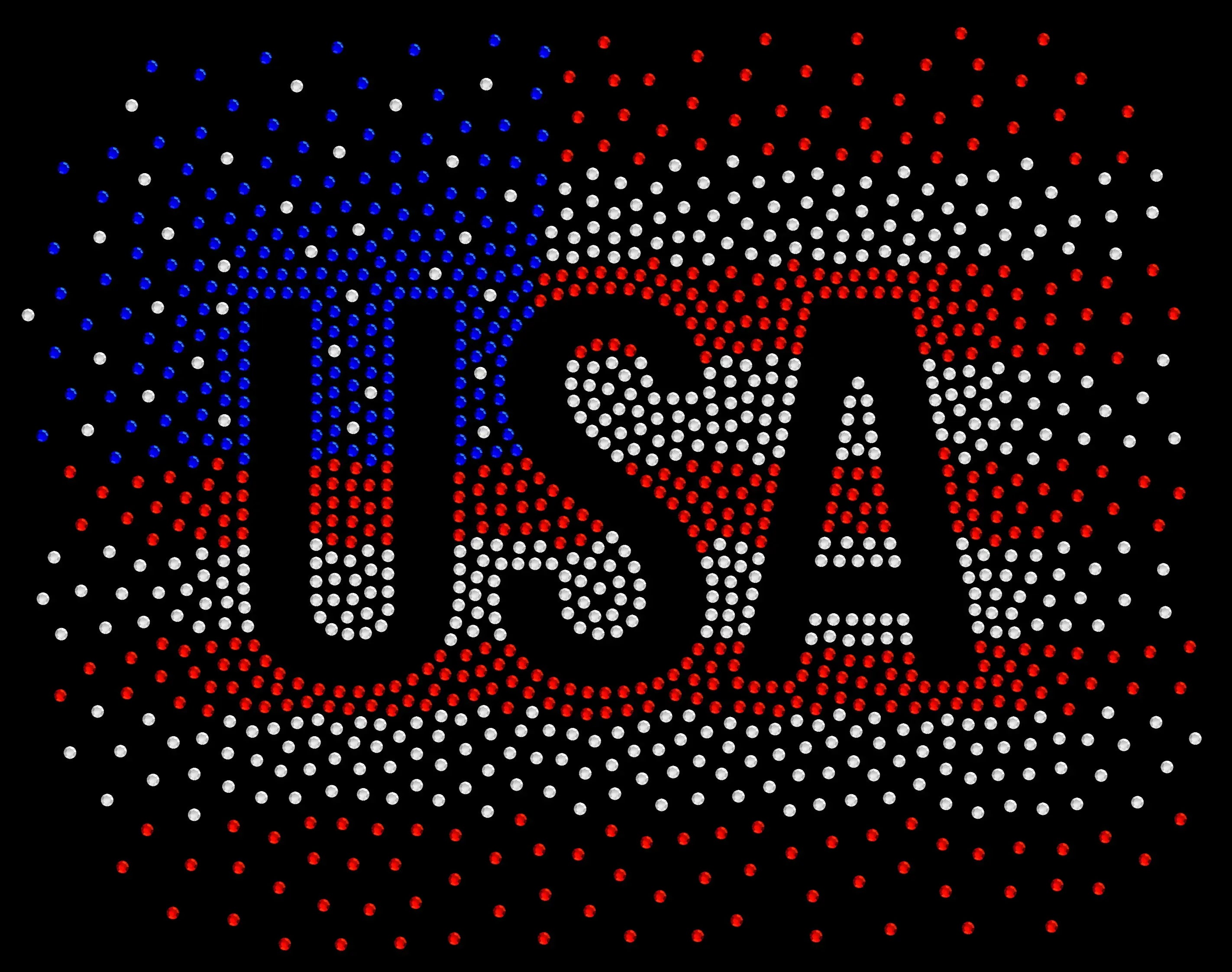 Sparkly rhinestone shirt featuring a scattered USA flag design in red white and blue bling on a soft cotton unisex t-shirt, perfect for 4th of July, patriotic events, and everyday wear.