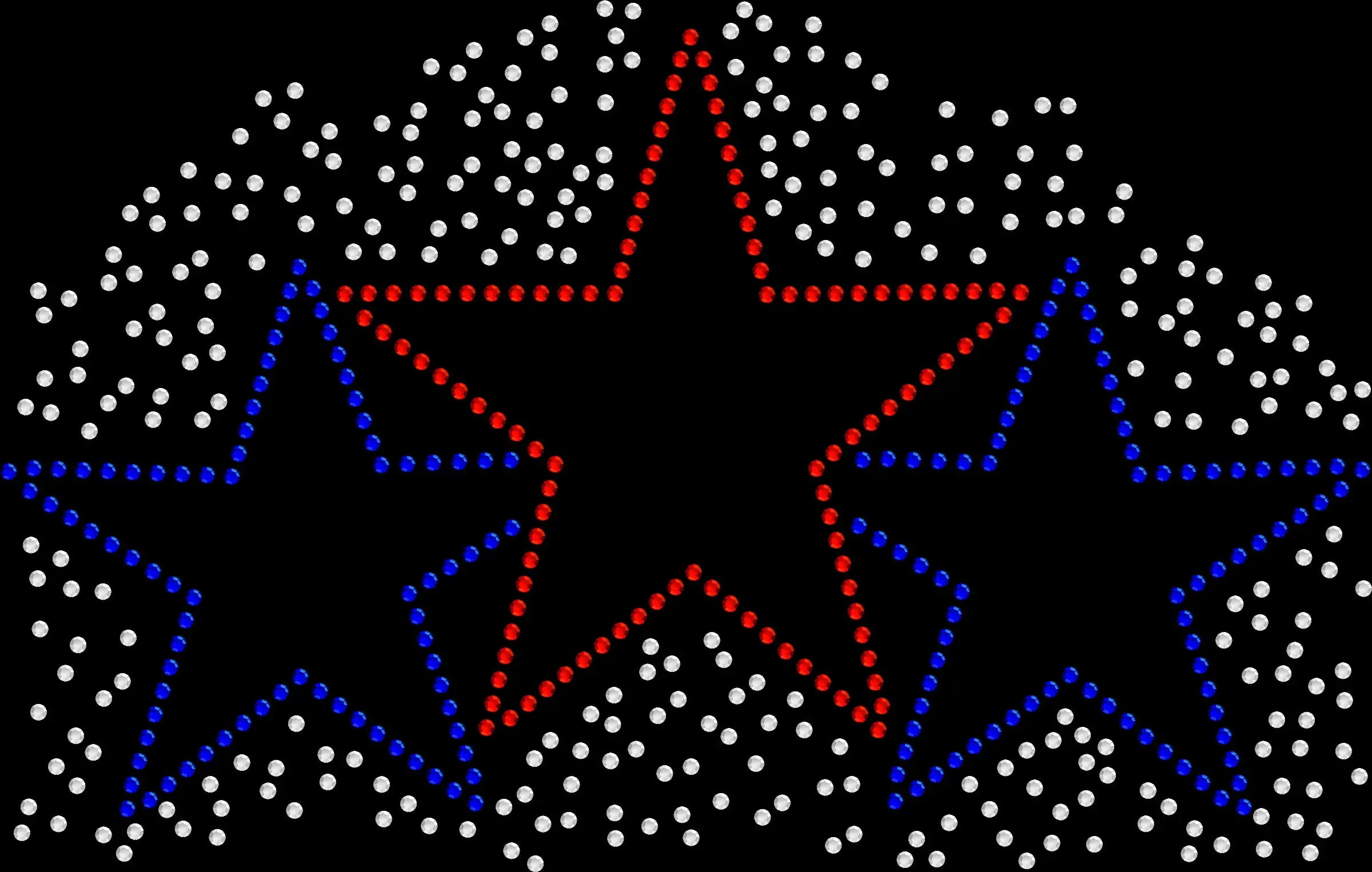 Sparkly rhinestone shirt featuring triple stars with firework design in red white and blue bling on a soft cotton unisex t-shirt, perfect for 4th of July and patriotic celebrations.