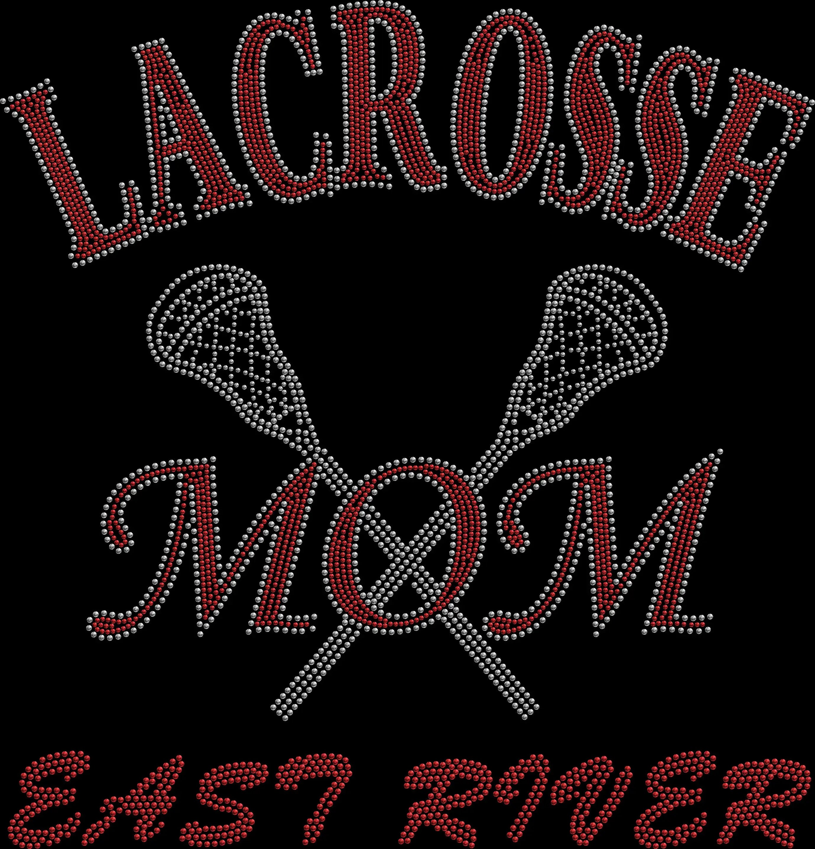 ERHS East Rive High School Lacrosse Mom rhinestone shirt featuring sparkling crystal lettering on a black tee, bling game day school spirit apparel for lacrosse moms