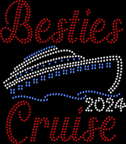 Match your girls trip in style with this Besties Cruise rhinestone shirt. Perfect for cruises, vacations, and unforgettable friend getaways.