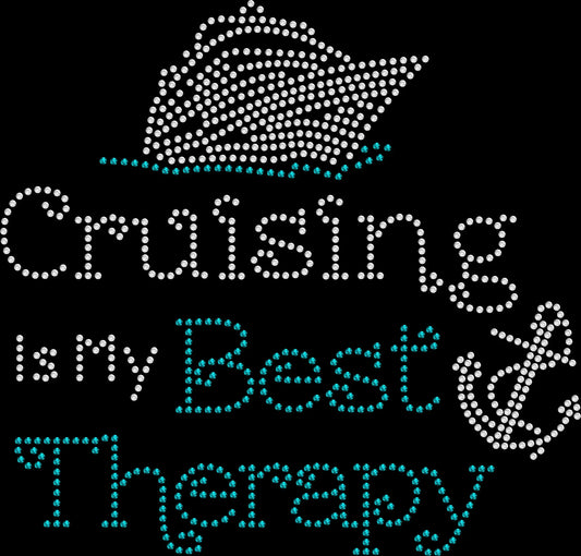 Relax and unwind in style with this Cruising Is My Best Therapy rhinestone shirt. Perfect for cruises, vacations, and travel lovers.