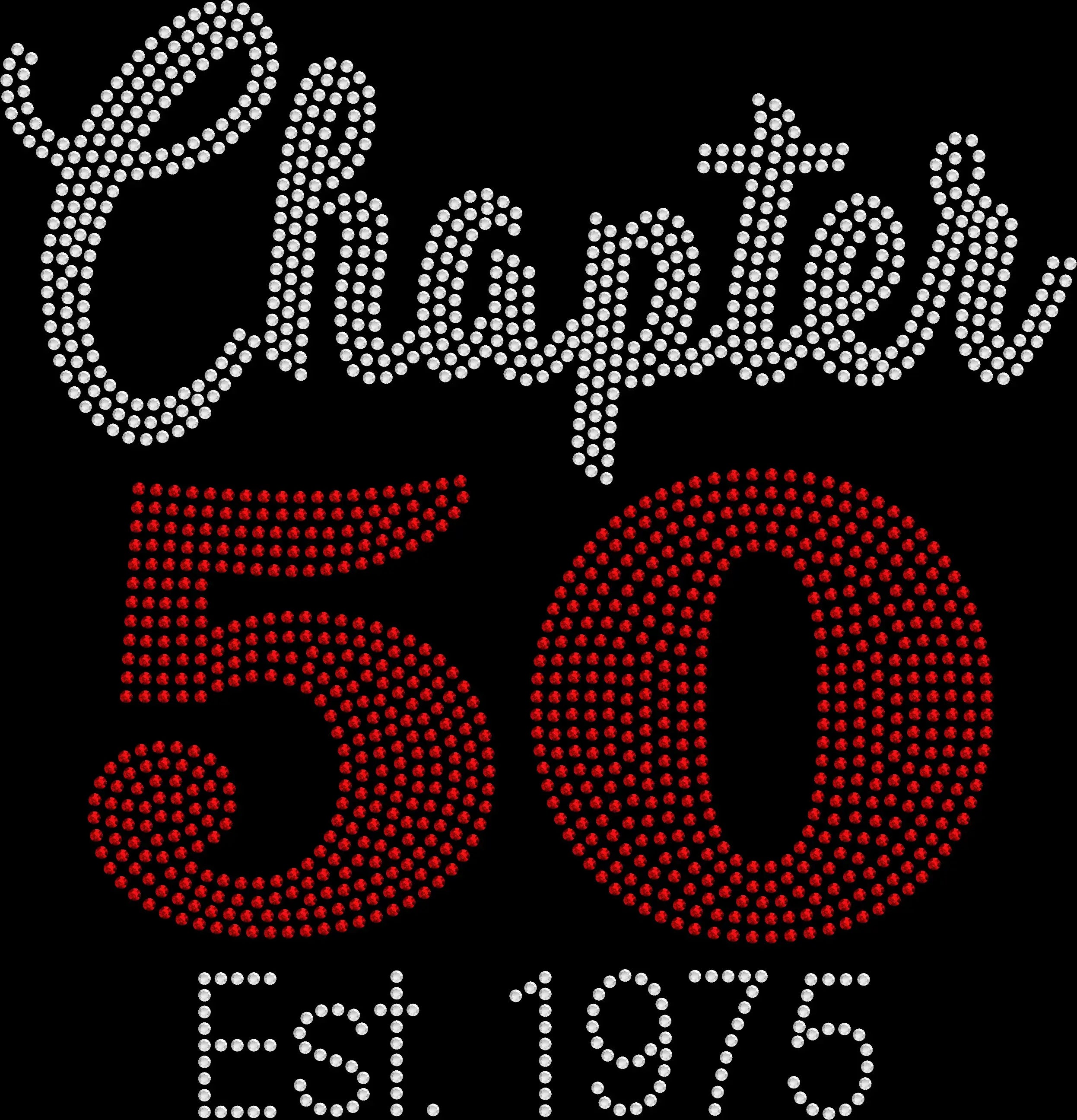 Custom Chapter birthday rhinestone shirt featuring a personalized age and established birth year, shown as Chapter 50 Est 1975, for milestone birthdays, parties, cruises and birthday celebrations.