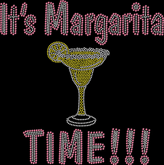 Its margarita time rhinestone shirt with sparkling lettering on a soft unisex tee, funny drinking shirt for women, party themed bling apparel with high shine rhinestones