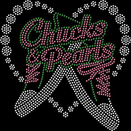 Chucks and Pearls Heart shirt featuring a sparkling pink and green heart design inspired by sneakers, pearls, and sisterhood style, created with premium glass rhinestones or holographic spangles. Perfect for sisterhood gatherings, reunions, conferences, anniversary celebrations, brunches, trips, and group events. 💗💚👟🤍✨💎