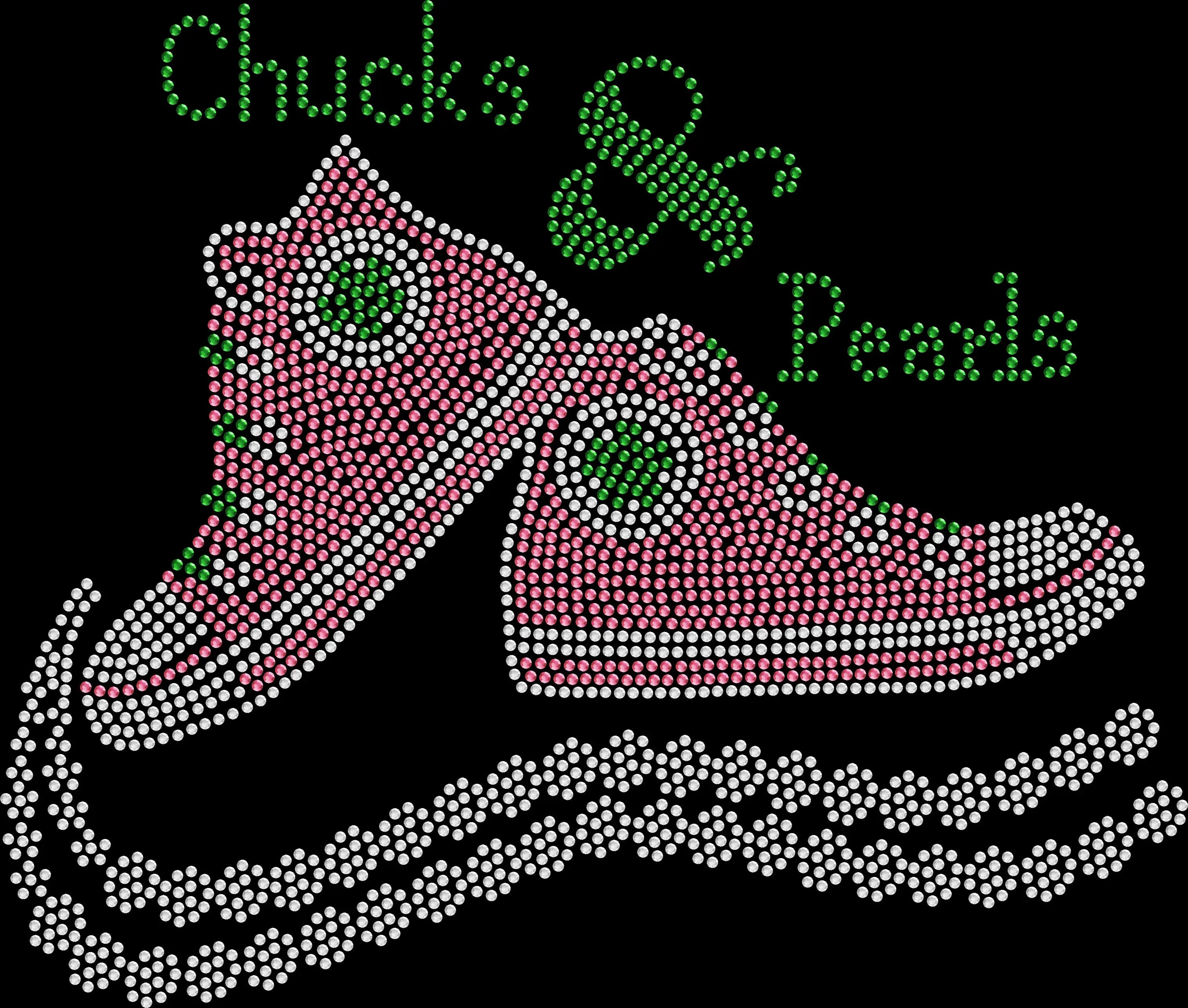 👟💗💚 Sneakers & Pearls Pink Green Rhinestone Shirt | Sparkly Low Top Sneaker, Pearl & Sisterhood Style Bling Tee 🤍👑💎✨ - 3087