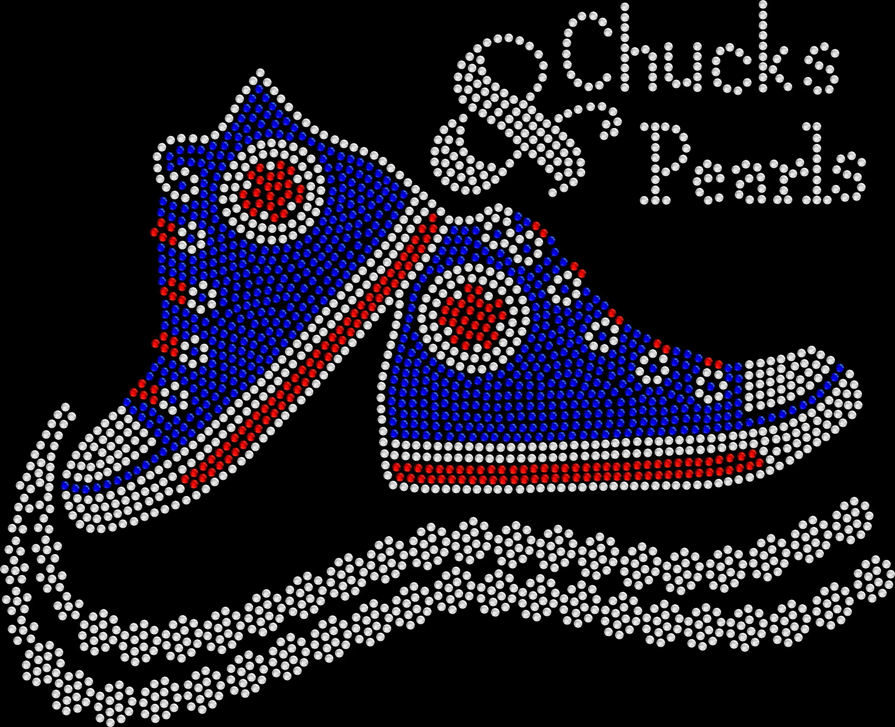 Rhinestone shirt featuring a colorful three-tone low-top sneaker and pearl-inspired design for sneaker lovers, brunches, girls' trips, cruises, casual outings and stylish gifts for women.