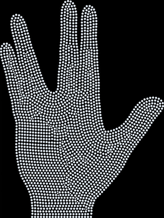 Rhinestone sci-fi salute shirt featuring a sparkling split-finger hand gesture design for science-fiction fans, space lovers, conventions, themed gatherings, movie nights and geek-inspired gifts.