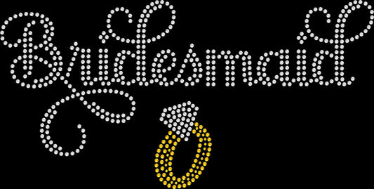 Bridesmaid rhinestone shirt featuring elegant crystal lettering with a sparkling diamond ring design on a soft t-shirt, bridal party bling apparel