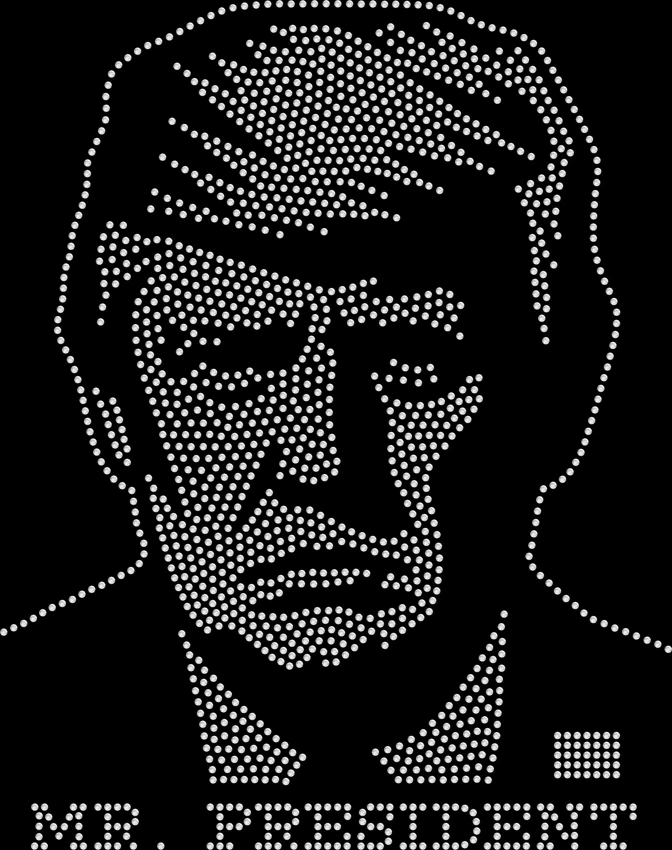 Trump Face rhinestone shirt featuring sparkling crystal portrait design on a soft t-shirt, patriotic political bling apparel