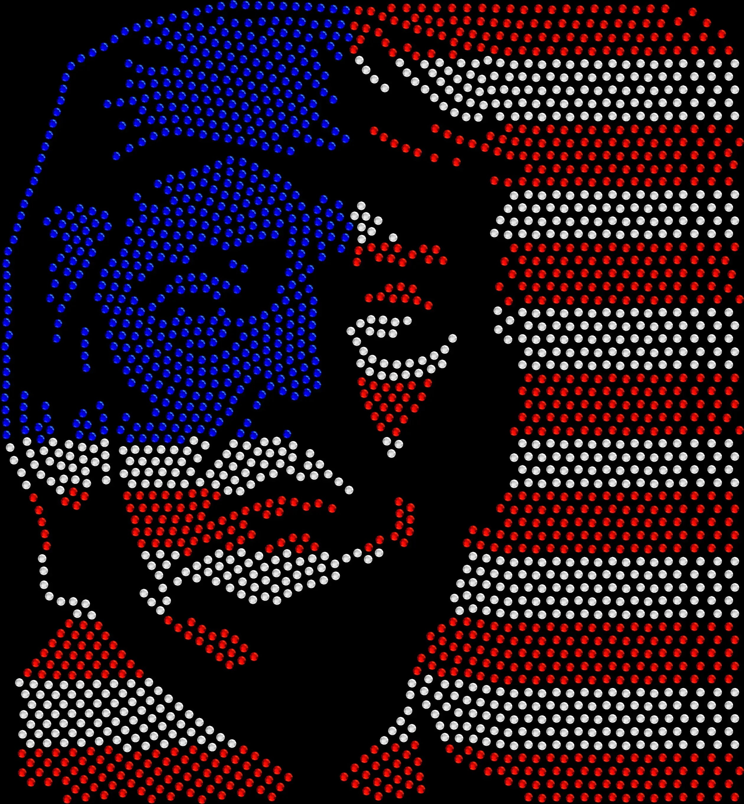 Trump Face rhinestone shirt featuring sparkling portrait design with an American flag background on a soft t-shirt, patriotic bling apparel