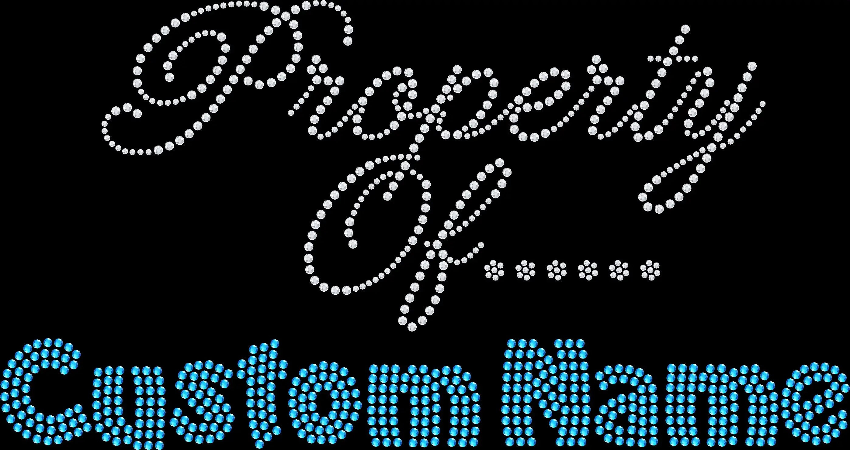 Custom Property of word shirt personalized with a name, team, school, business, destination, or group in premium rhinestones or reflective spangles.