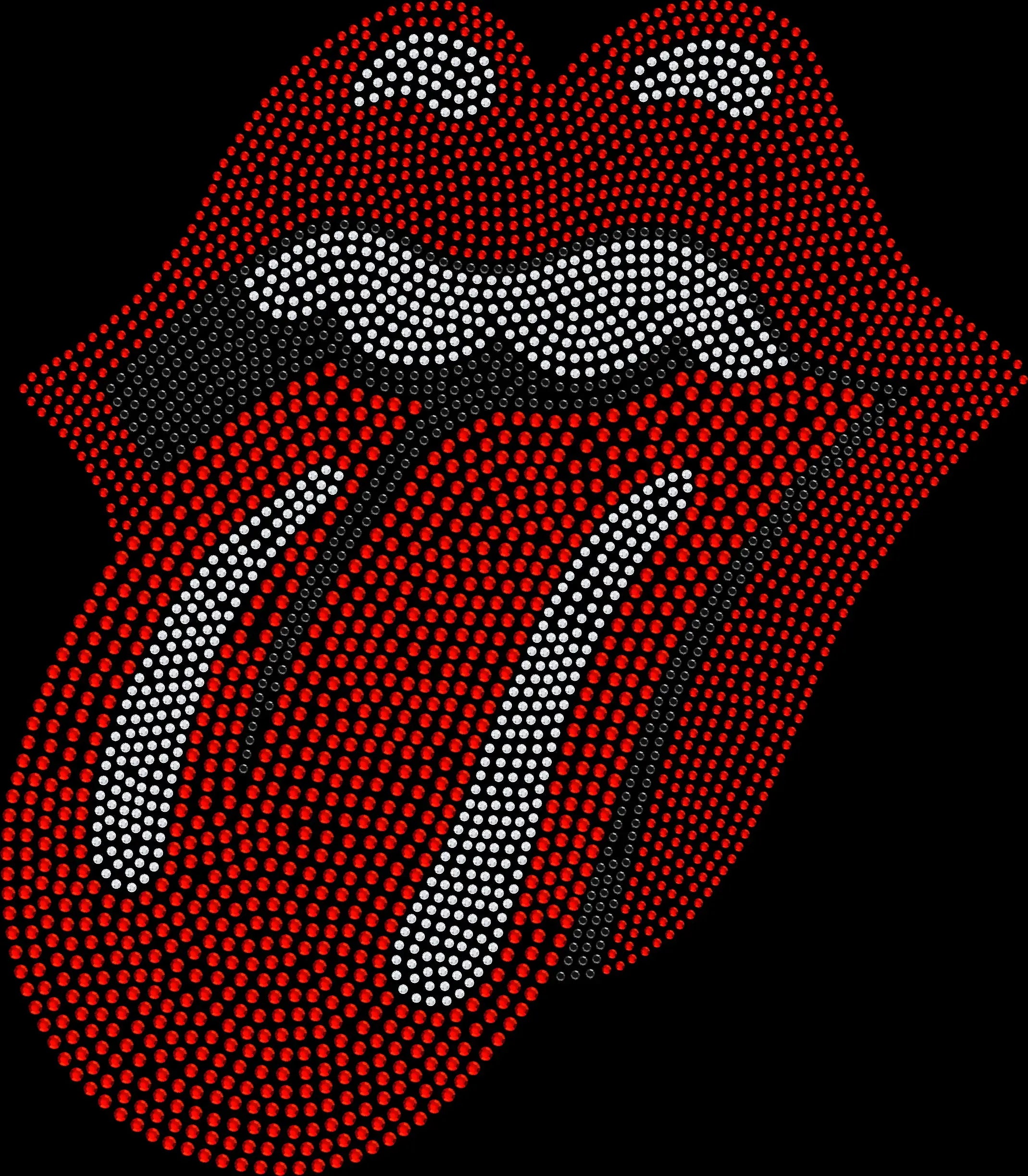 Rock music rhinestone shirt featuring a bold sparkling lips and tongue inspired design for rock concerts, tribute shows, music festivals and retro rocker outfits.